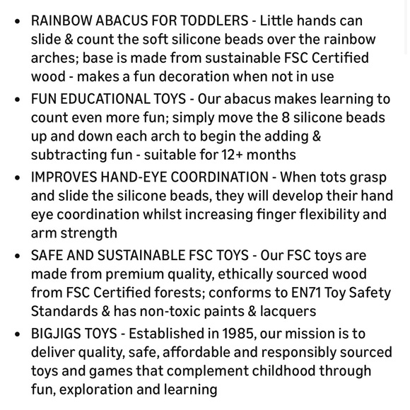 Bigjigs Toys Rainbow Abacus Educational Wooden Base Food-Grade Silicone Beads - Picture 8 of 14